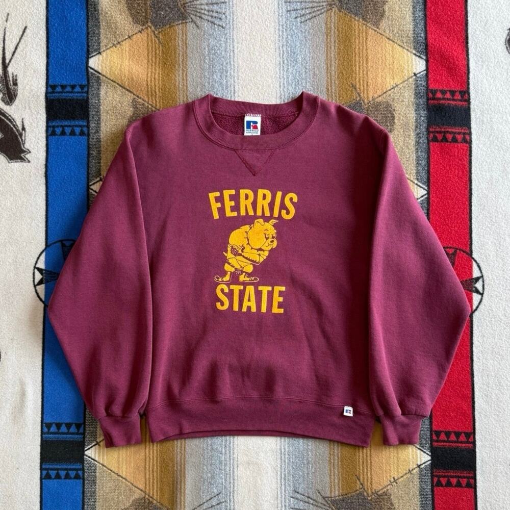 Vintage 90s Ferris State Bulldogs Russell Athletic Crewneck Sweatshirt Small USA
